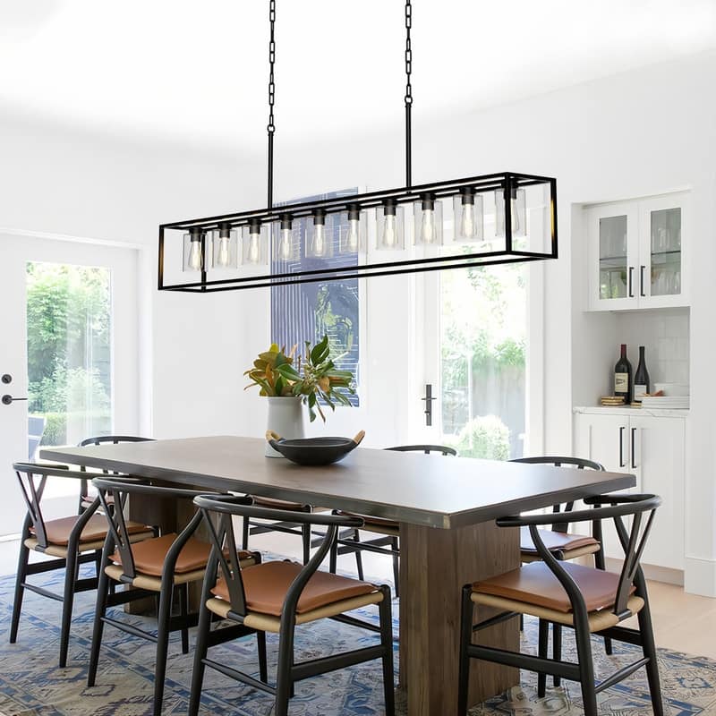 10-Light Large Farmhouse Chandelier Rectangle Kitchen Island Pendant Light Fixture