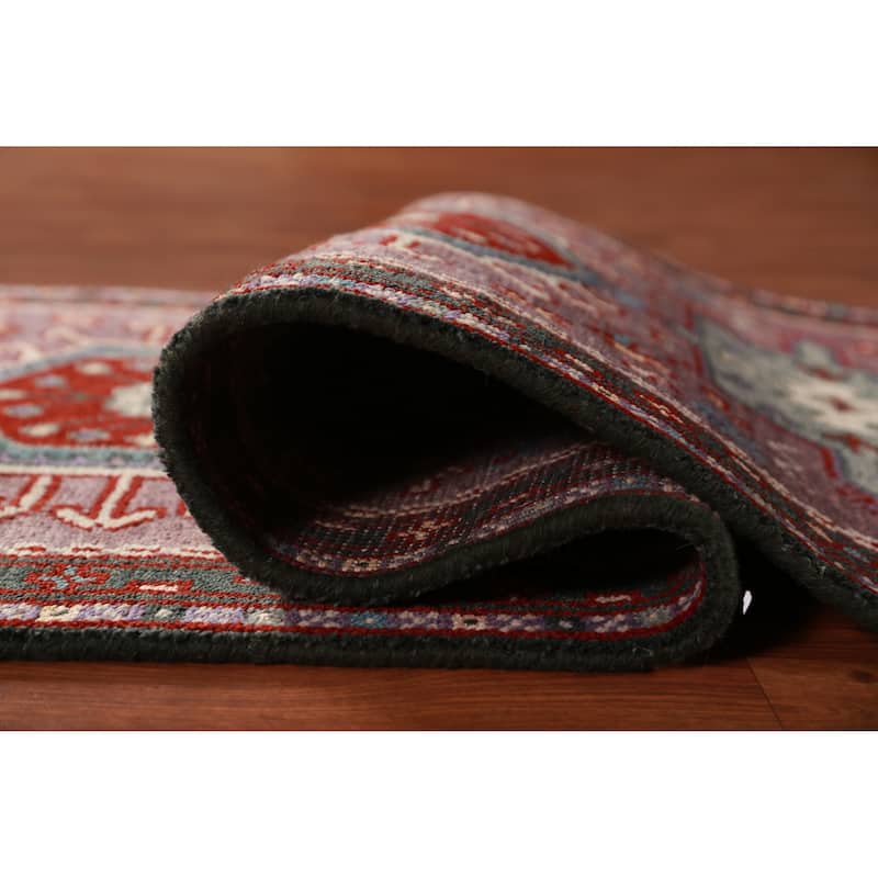 Hand Knotted Oriental 100% Wool Carpet Transitional Geometric Purples Khotan Runner Rug - 9' 10'' X 2' 7''