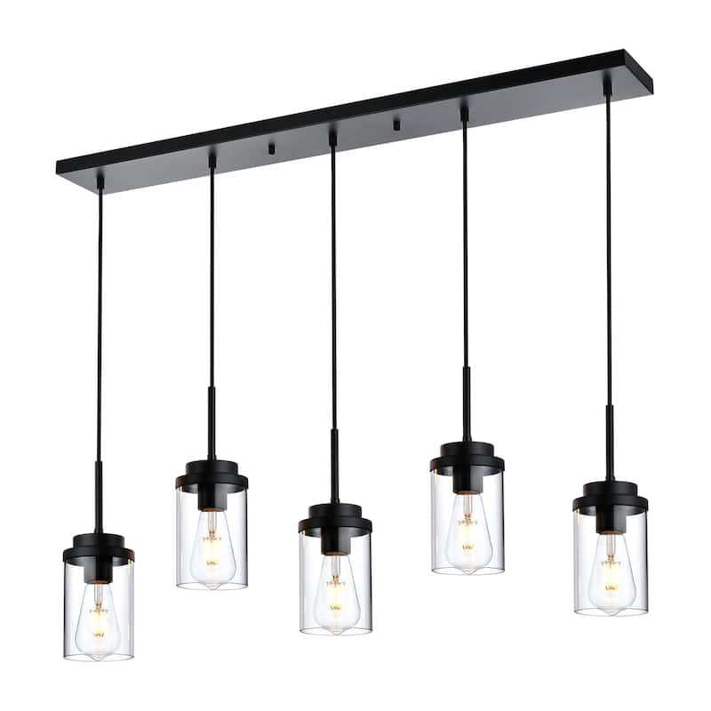 5 Lights Kitchen Island Lighting Linear Chandeliers, Industrial Pendant Light Fixtures Ceiling Hanging with Clear Glass Shade