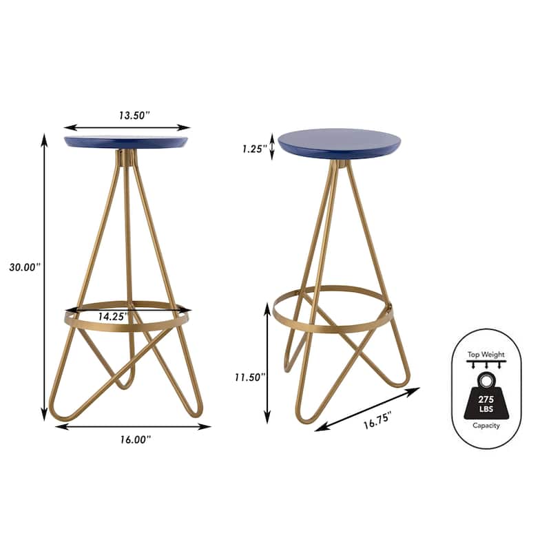 Hula 30" Modern Industrial Metal Backless Circular Bar Stool, by JONATHAN Y