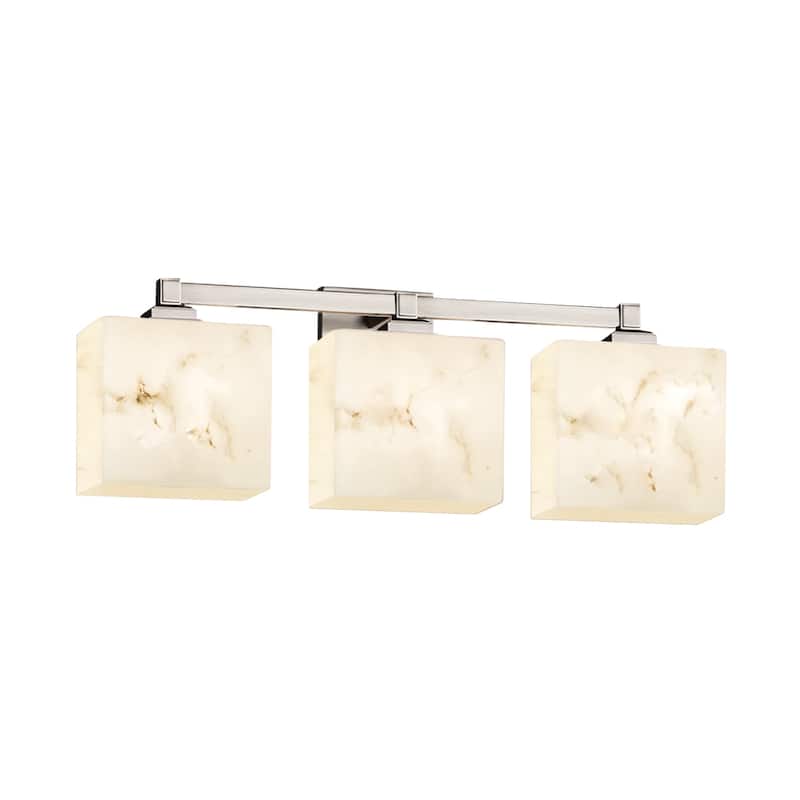 Justice Design LumenAria Regency 3-Light Brushed Nickel Bath Bar, Faux Alabaster Rectangle Shade - Brushed Nickel