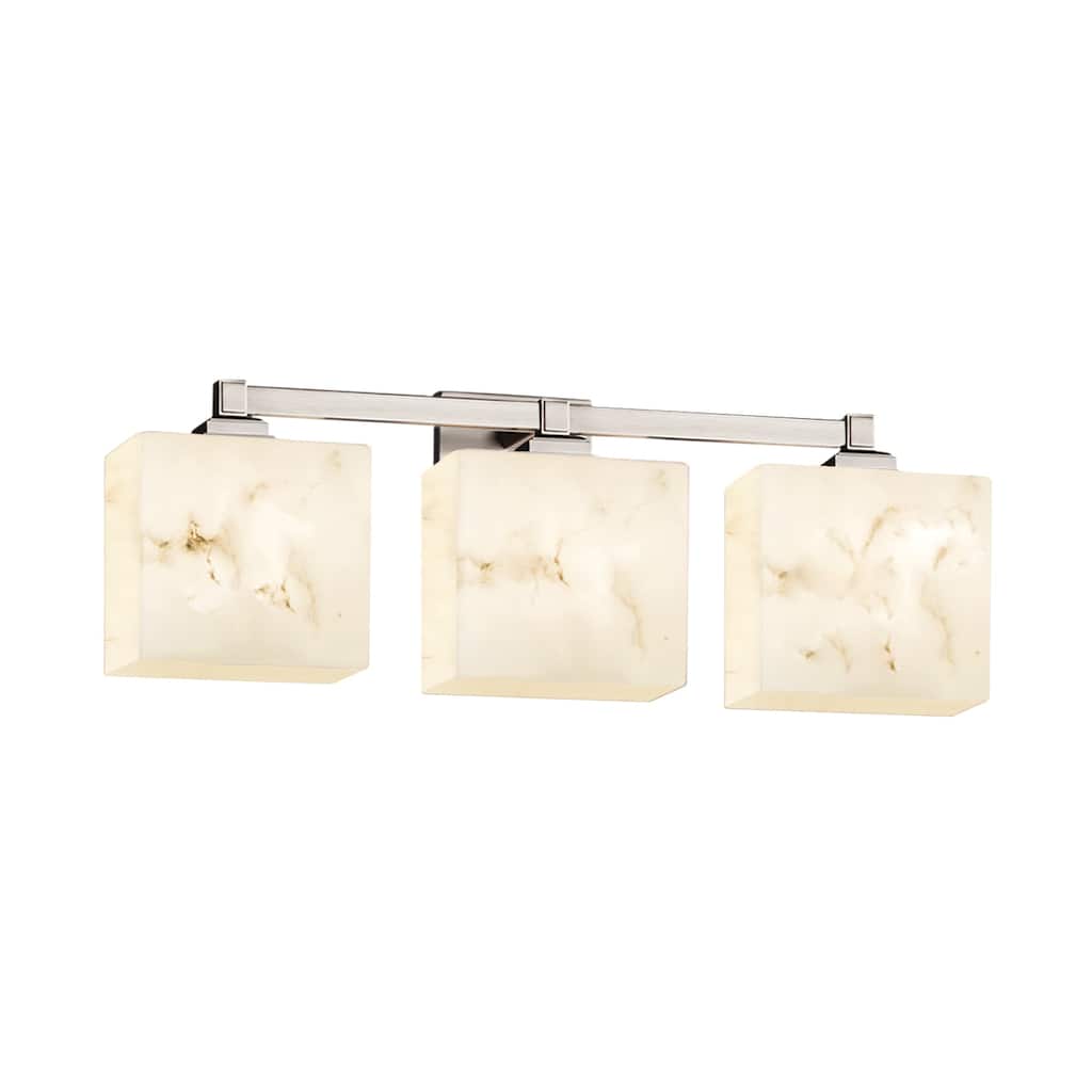 Justice Design LumenAria Regency 3-Light Brushed Nickel Bath Bar, Faux Alabaster Rectangle Shade