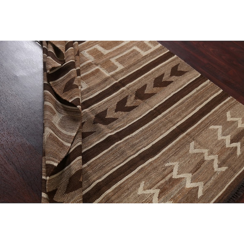 Natural Dye Tribal Kilim Area Rug Flat-woven Contemporary Wool Carpet - 5'0" x 6'9"