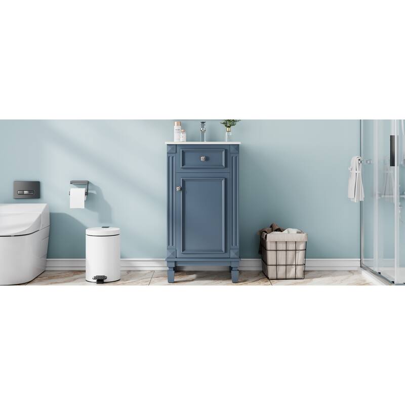 Roomfitters 18 Inch Bathroom Vanity with Ceramic Sink, Freestanding French Style Storage Cabinet & Adjustable Shelf