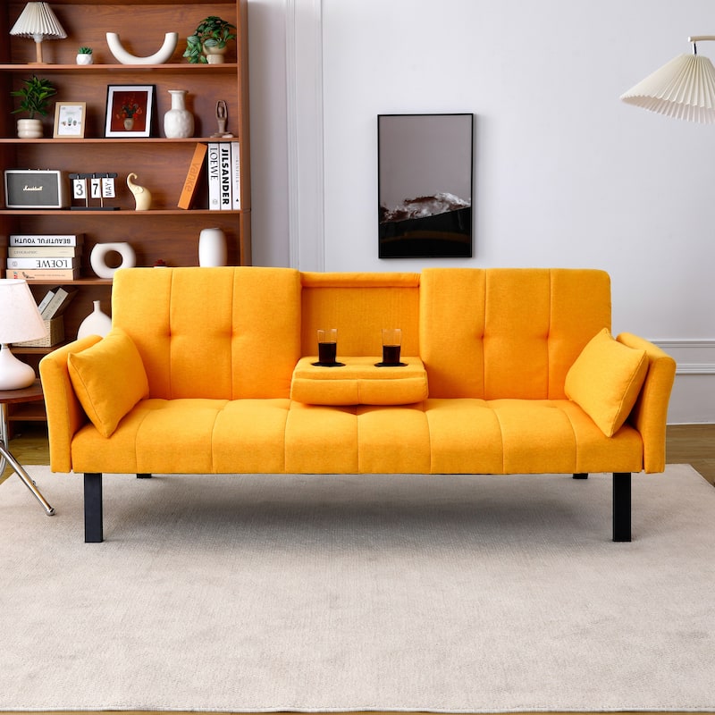 70-inch multi-functional cotton and linen sofa bed: foldable + cup holder + side storage