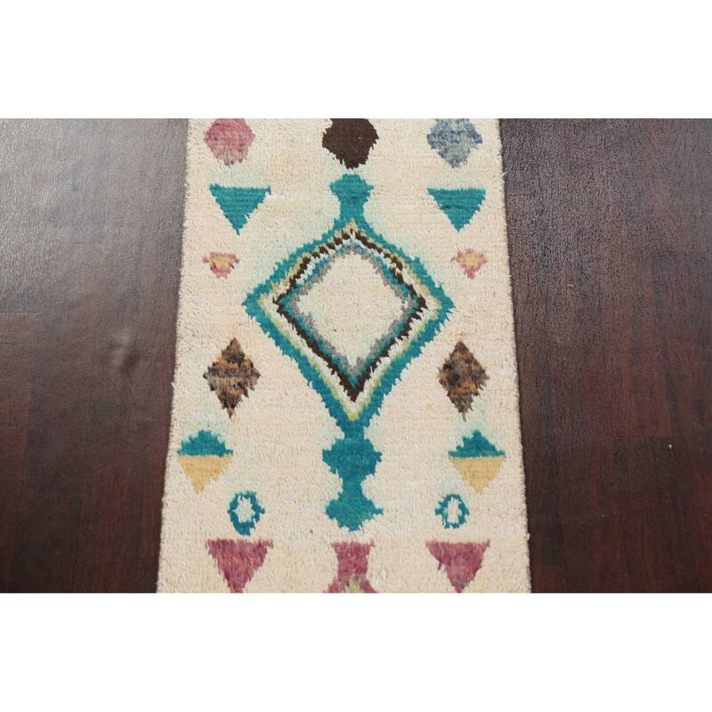 Tribal Geometric Moroccan Oriental Runner Rug Wool Hand-knotted Carpet - 2'6" x 12'8"