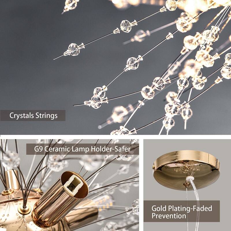 8/9/12/16-Light Modern Linear Sputnik Globe Pendant Starburst Firework Crystal Chandelier