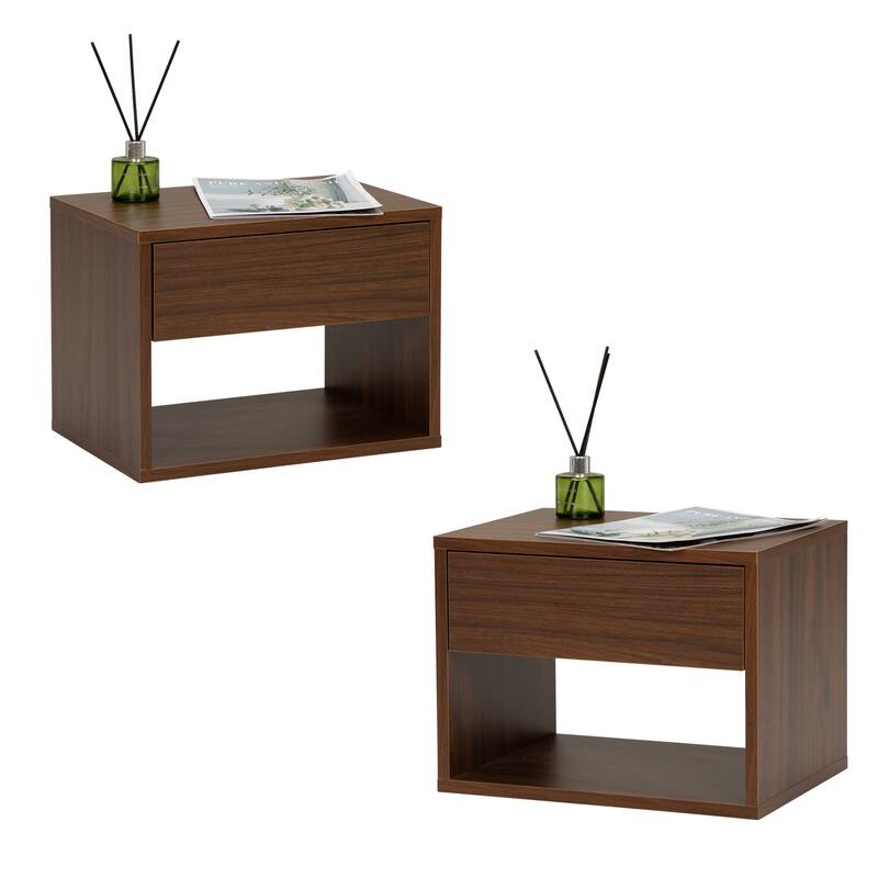 Wall-Mounted Minimalist Bedside Table Set in Walnut - Walnut