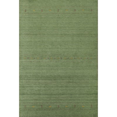 Tribal Green Gabbeh Oriental Area Rug Handmade Wool Carpet - 6'11"x 9'9"
