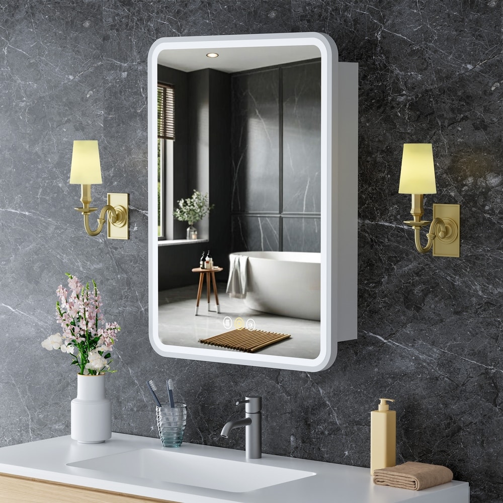 Aris Recessed/Surface Mount Bathroom Medicine Cabinet with Mirror and Lights, Dimmable, Color Adjustable, and Fast Defogging