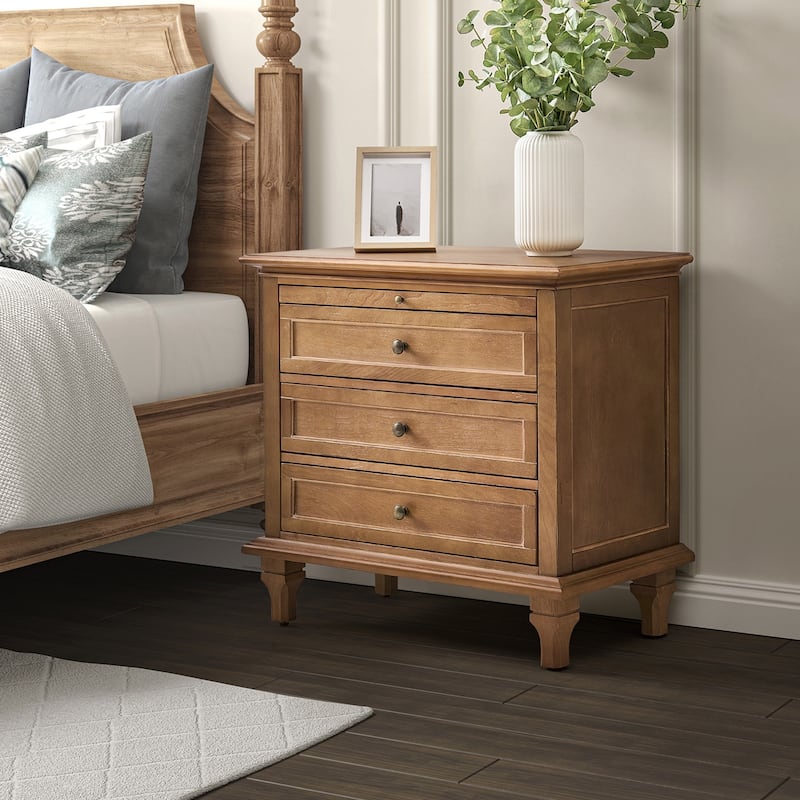 Muriel Farmhouse 3 Drawers Nightstand with Built-In Outlets by HULALA HOME