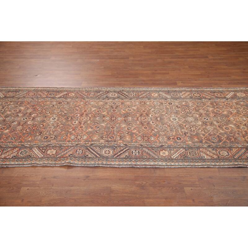 Hand Knotted Oriental 100% Wool Carpet Traditional All-Over Brown Malayer Runner Rug - 10' 8'' X 3' 5''
