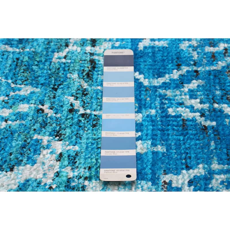 ECARPETGALLERY Hand-knotted Sari Silk Blue Silk Rug - 9'9 x 13'8