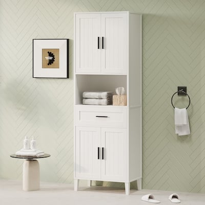 Freestanding Tall Bathroom Cabinet with a Drawer, 2 Cabinets, 4 Soft-Close Doors
