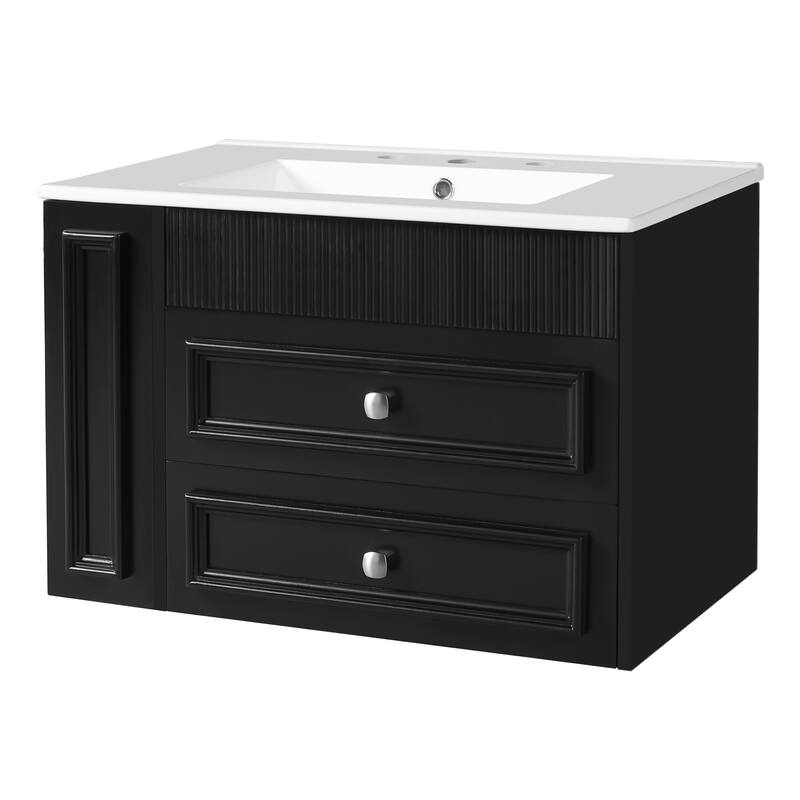 30'' Floating Bathroom Vanity with Single White Integrated Ceramic Sink - 30'' x 18.3'' x 19.4''