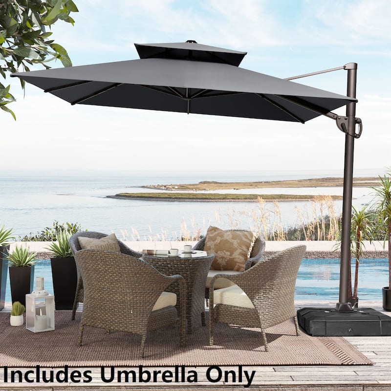 9 x 11.5 FT Patio Outdoor Patio Dual Top Cantilever Umbrella with No Base - Dark Grey