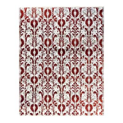 Ikat One-of-a-Kind Hand-Knotted Area Rug, Rust - 8' 1" x 10' 4"