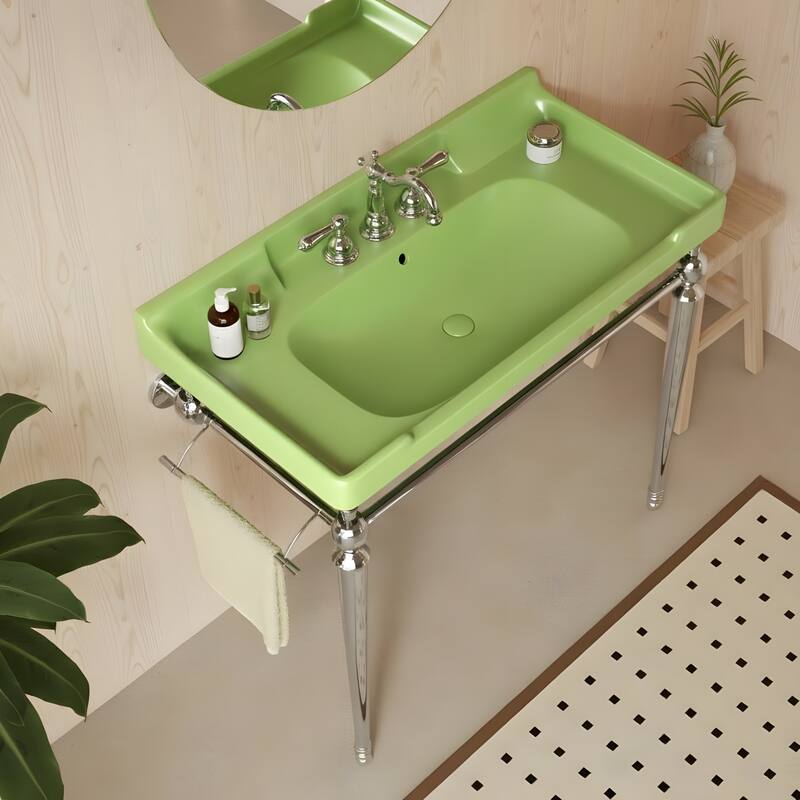 Wall-Mounted Bathroom Vanity with Ceramic Basin and Metal Legs