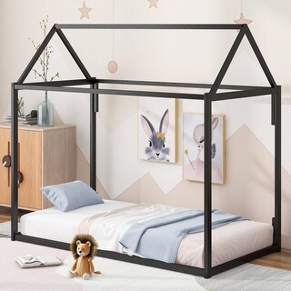 Twin Size House Shape Metal Platform Bed