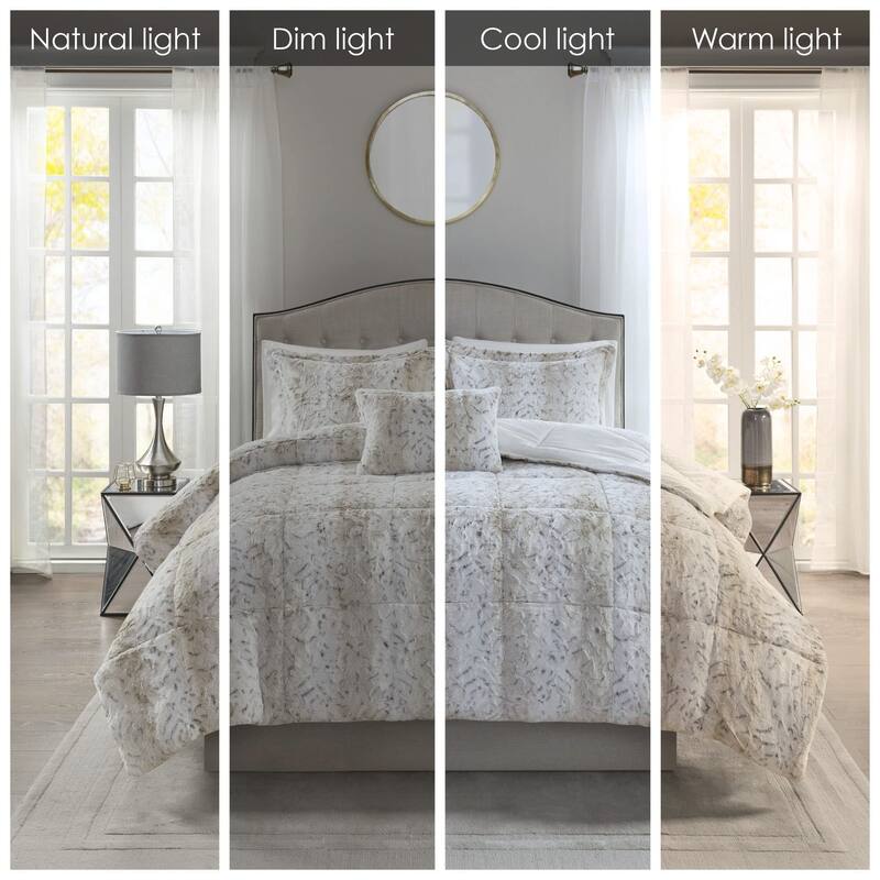 Soft Plush Comforter Set, Faux Fur Animal Stripes, All Season Bedding