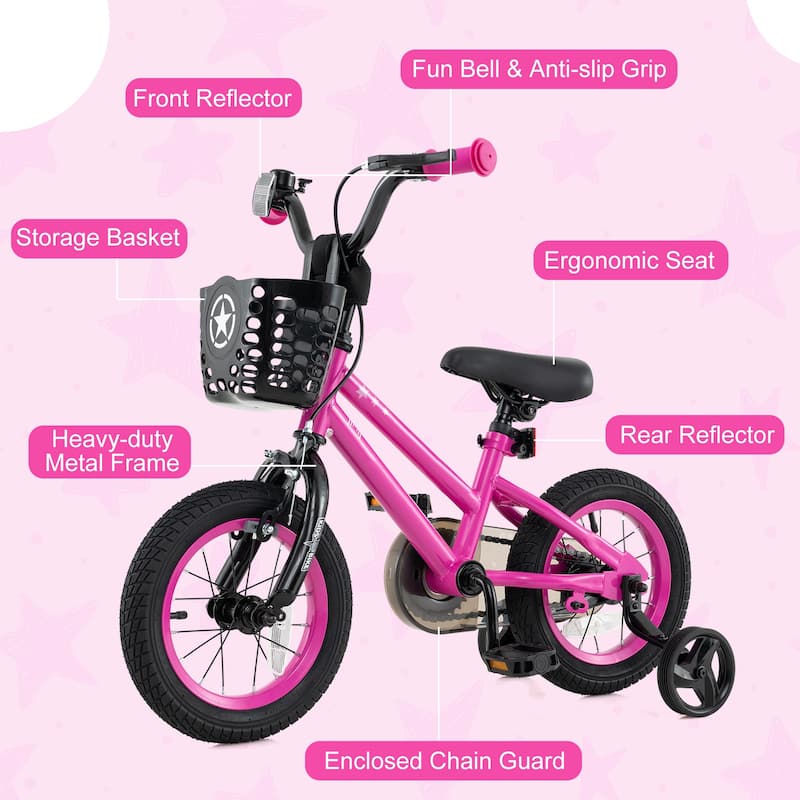 Kids Bike with Basket Adjustable Seat and Training Wheels