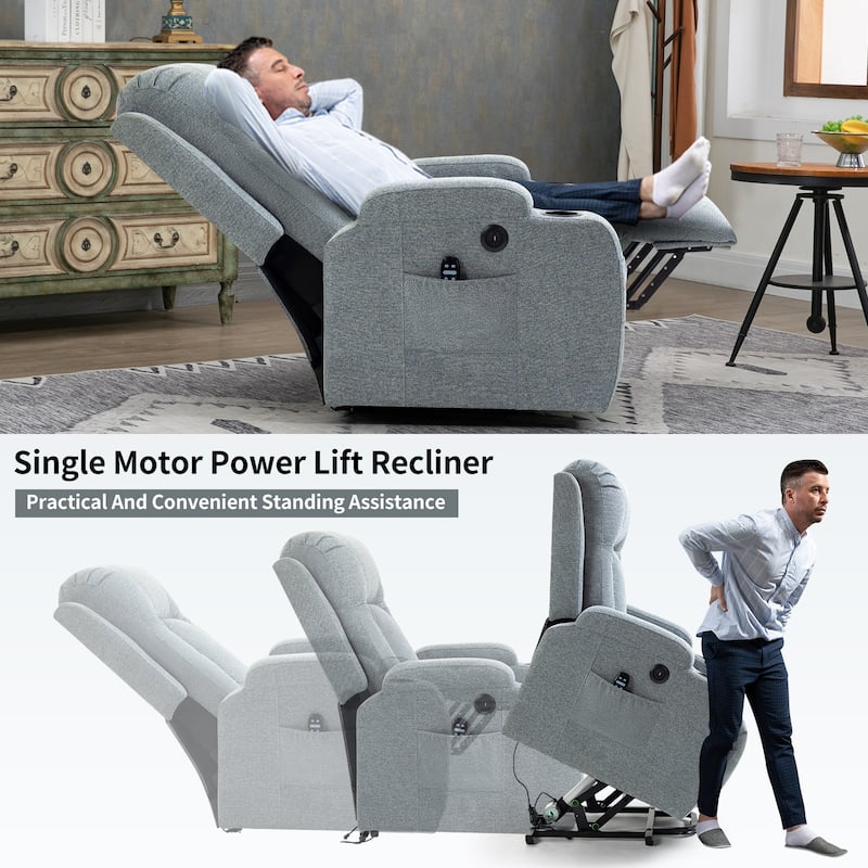Power Lift Recliner with 8-Point Massage&Lumbar Heating, Cup Holders