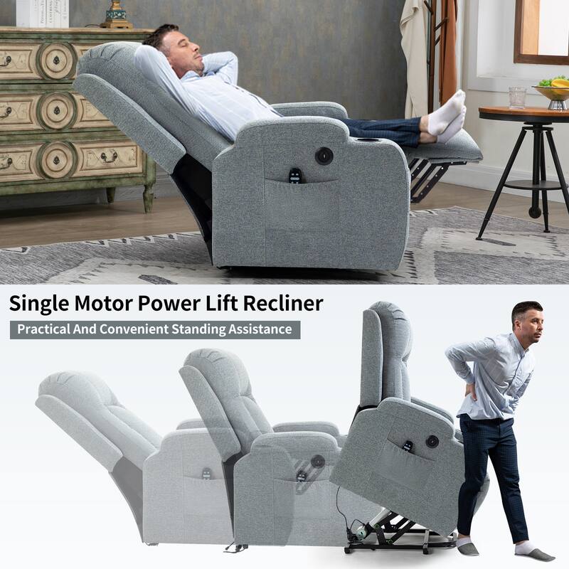 Roomfitters Power Lift Recliner, Heavy Duty Massage Chair with Infinite Positions, Heat, USB and Dual Cup Holders