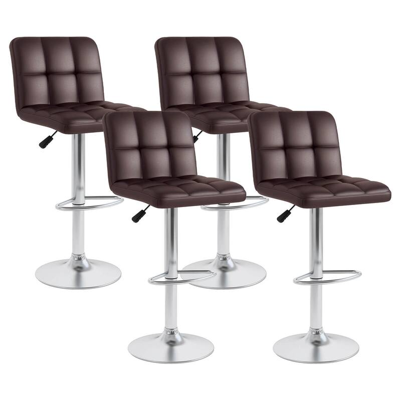 2/4PCS Bar Stools Modern Upholstered Barstools w/Sturdy Footrest - Brown - Set of 4
