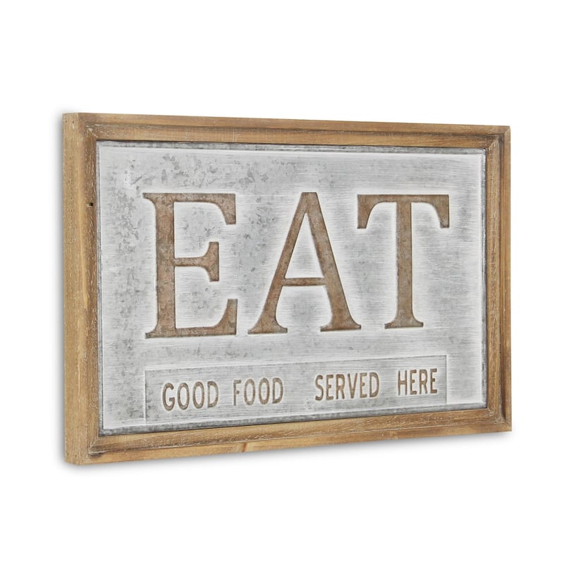 HomeRoots 14" X 21" Gray and Brown Eat Wood and Metal Wall Decor