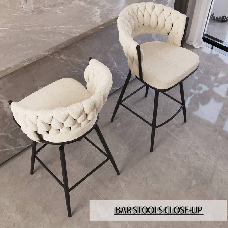 26" Bar Chair Linen Woven Bar Stool Set of 2