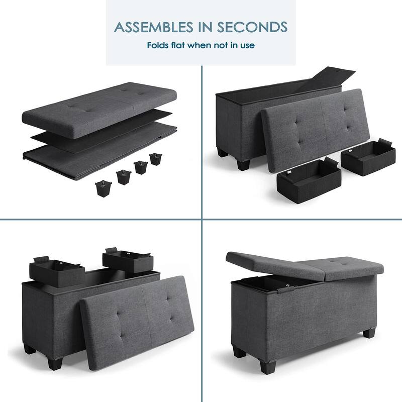 Storage Ottoman Bench with Storage Bins, 30-In Storage Bench for Bedroom End of Bed, Folding Foot Rest Ottoman with Storage