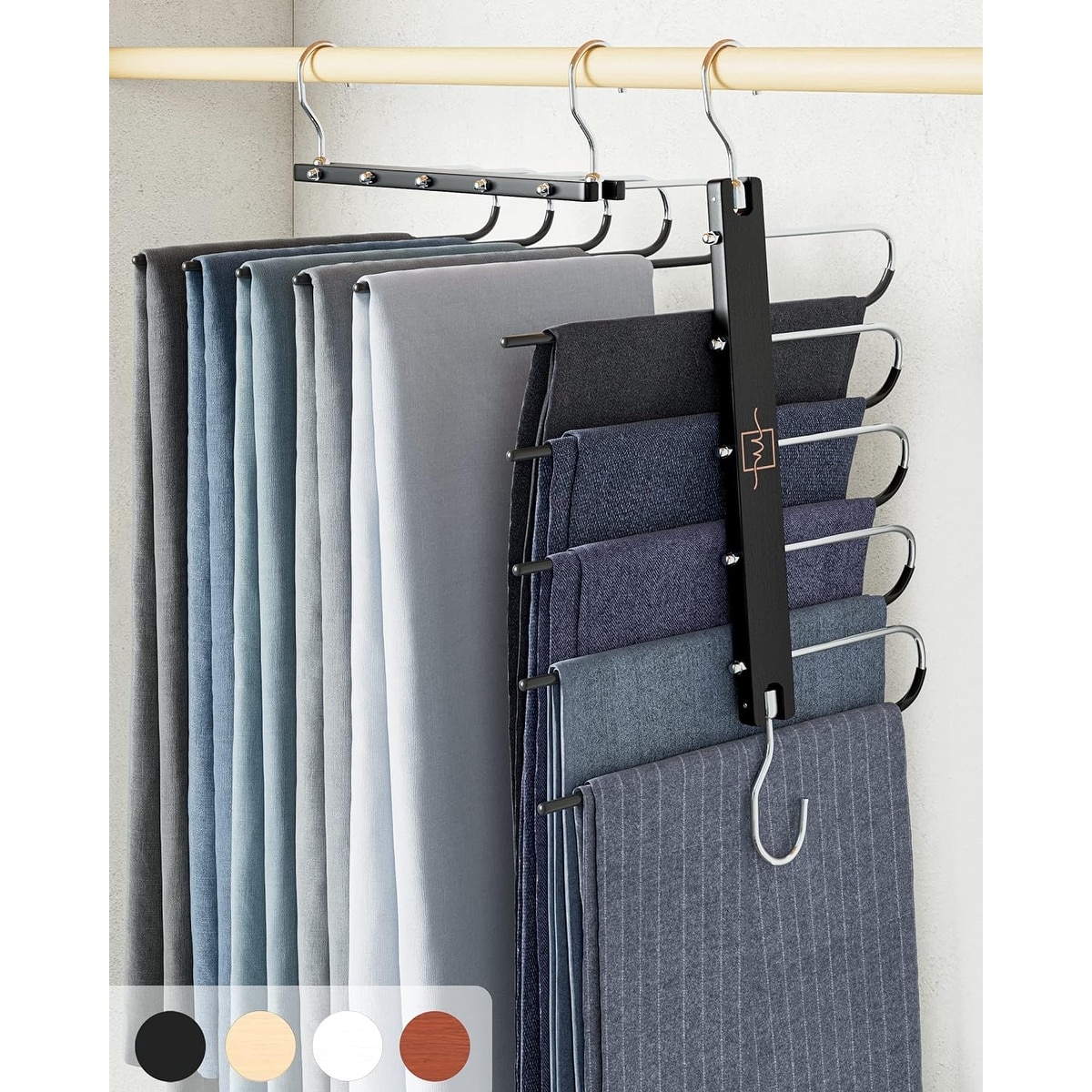 2 Pack Closet Organizers And Storage,6 Tier Pants Hangers Space Saving Skirt Hangers Organizer College Dorm Room Essentials