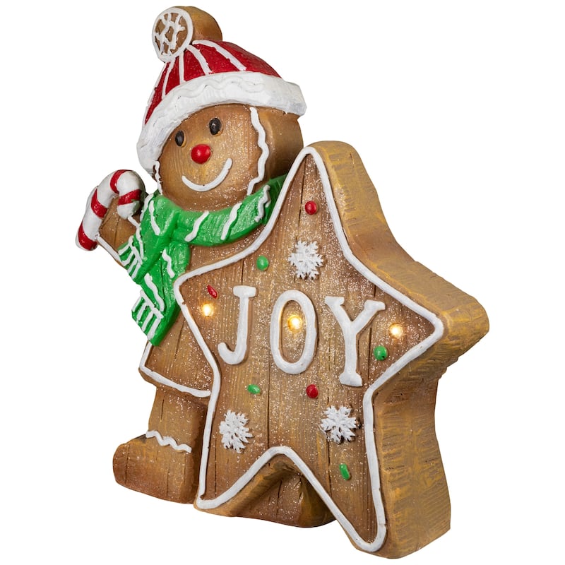 Gingerbread Cookie Boy with Lighted "Joy" Star Christmas Decoration - 13.5"