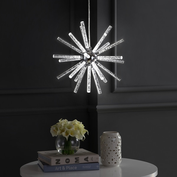 Soyuz 19.5" Adjustable Integrated LED Starburst Metal/Acrylic Pendant, Chrome/Clear by JONATHAN Y. Opens flyout.