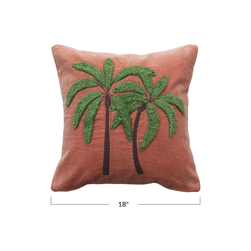 Tropical Embroidered Velvet Pillow