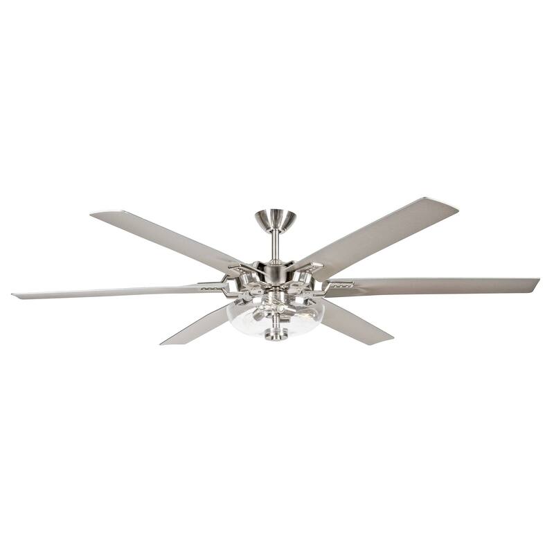 70-in Modern 6-Blade Brushed Nickel Glass Large Ceiling Fan with Remote