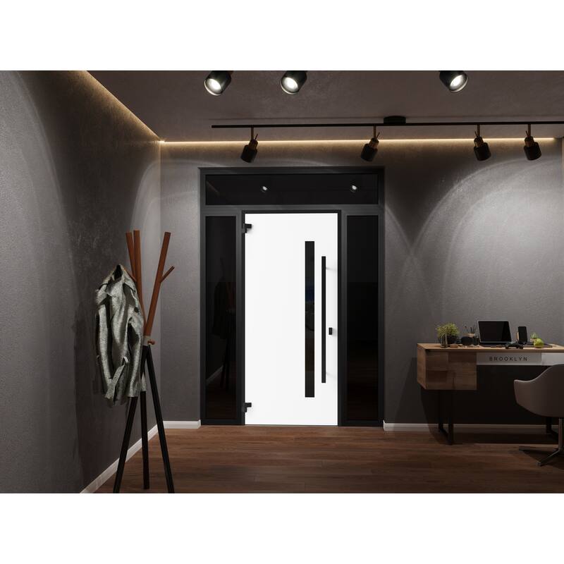 Front Exterior Prehung Steel Door Ronex 0144 Grey Entry Metal Painted W36xH80 Left hand Inswing