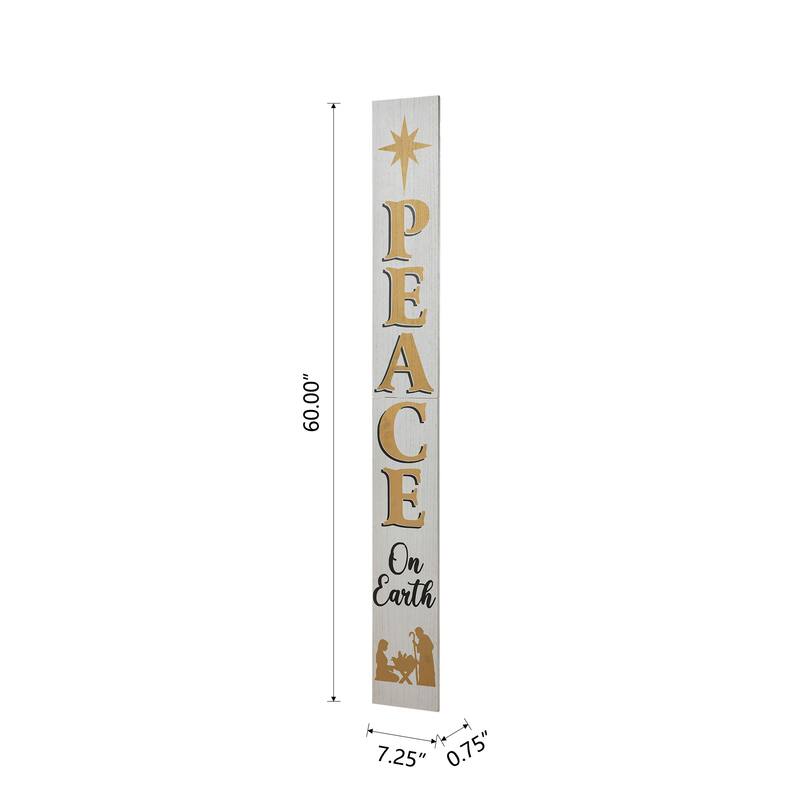 Glitzhome 42"H Lighted "JOY" or 60"H "PEACE" Wooden Nativity Porch Sign