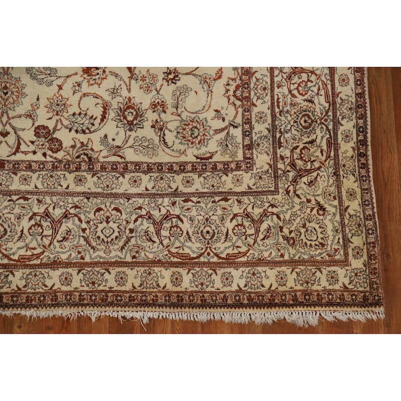 Hand Knotted Oriental 100% Wool Carpet Traditional All-Over Beige & Ivories Tabriz Area Rug - 11' 0'' X 7' 0''