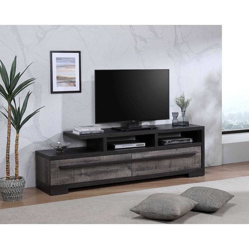1pc Entertainment Console Modern Design Black Grey Wood Finish Open Shelf Two Spacious Drawers TV Stand