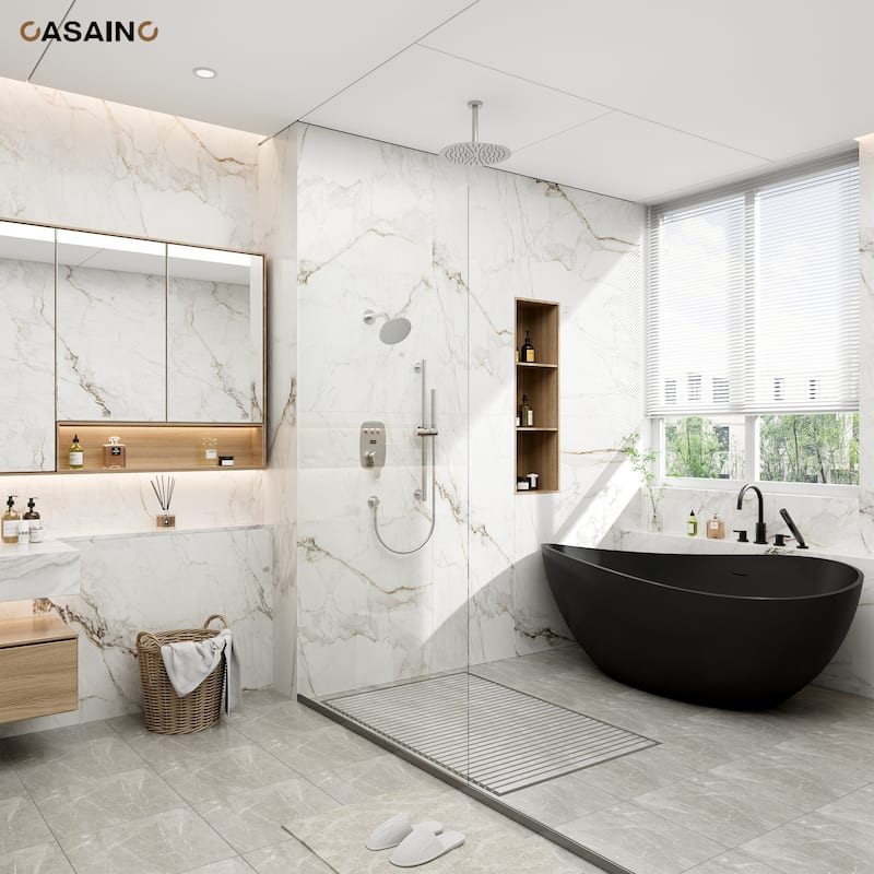 3-Spray Patterns 1.8 GPM 12 in. and 6 in. Dual Shower Head and Handheld Shower Head with Digital Display and Pressure-Balanced