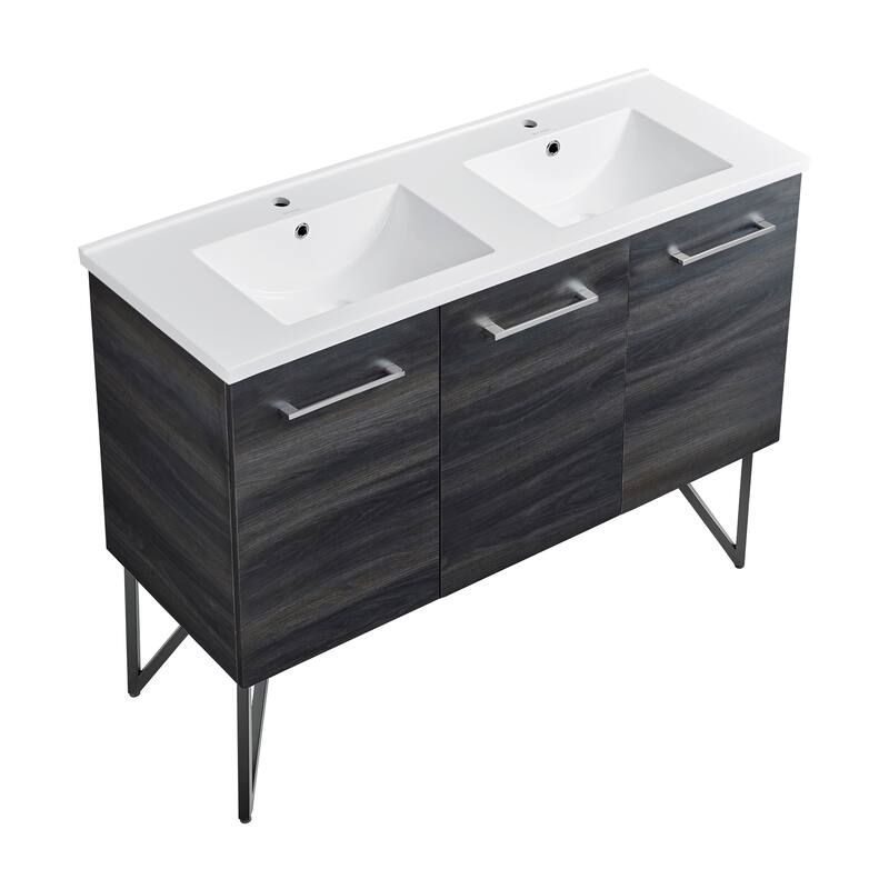 Annecy 48 In. Black Walnut, Double Basin Bathroom Vanity With White Ceramic Sink Top