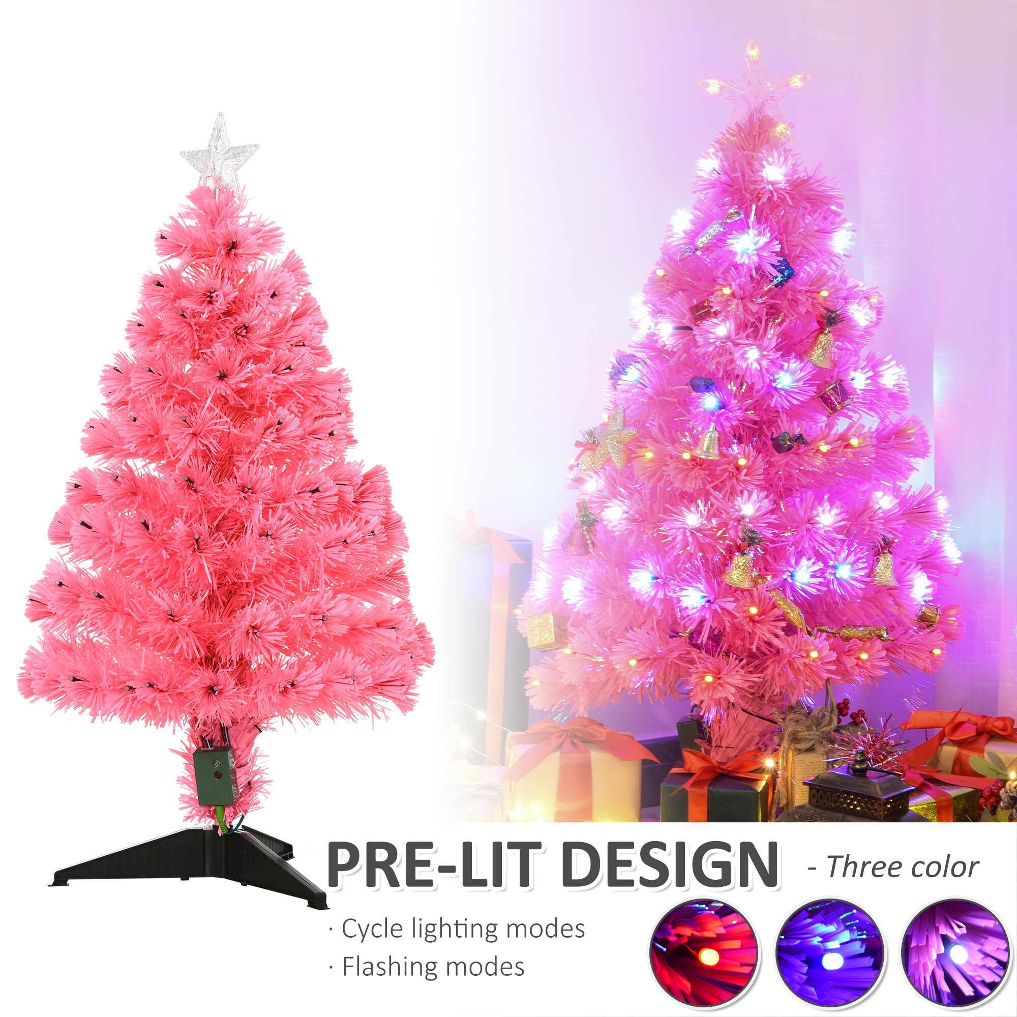 Shop Homcom 3ft Tall Artificial Tree Multi Colored Fiber Optic Led Pre Lit Holiday Home Christmas Decoration On Sale Overstock 14253537
