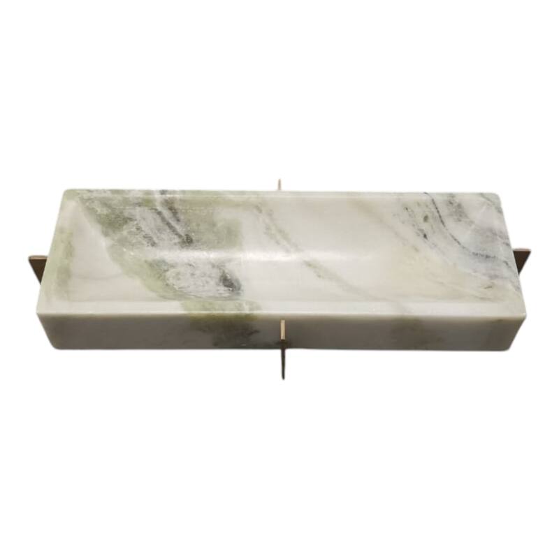 Marble Stone Tray Plate Fauna-Inspired Design Home Office - 3" Green - 13.5" x 5" x 2.5"