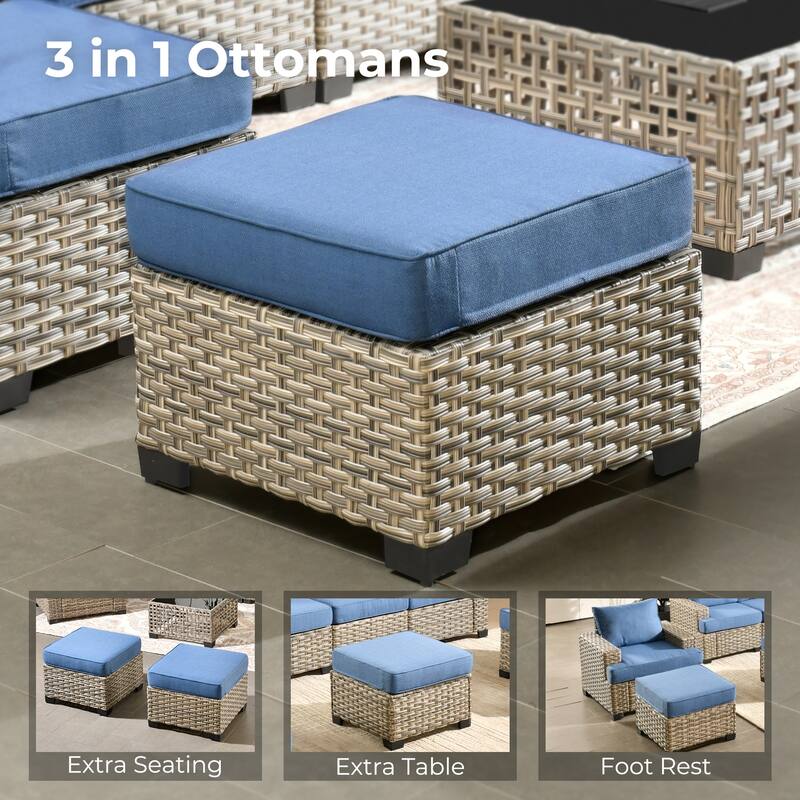 HOOOWOOO 10-piece Outdoor Wicker Wide Arm Patio Furniture Set with Fire Pit