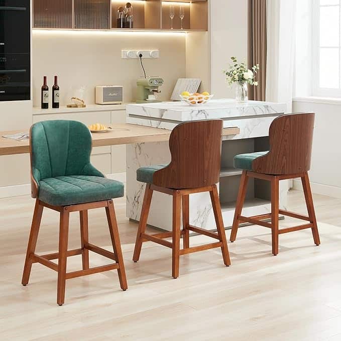 XINMICS 26 Inches Counter Height Bar Stools, Swivel PU Leather Bar Stools with Bentwood Backs, Set of 2/3 - N/A