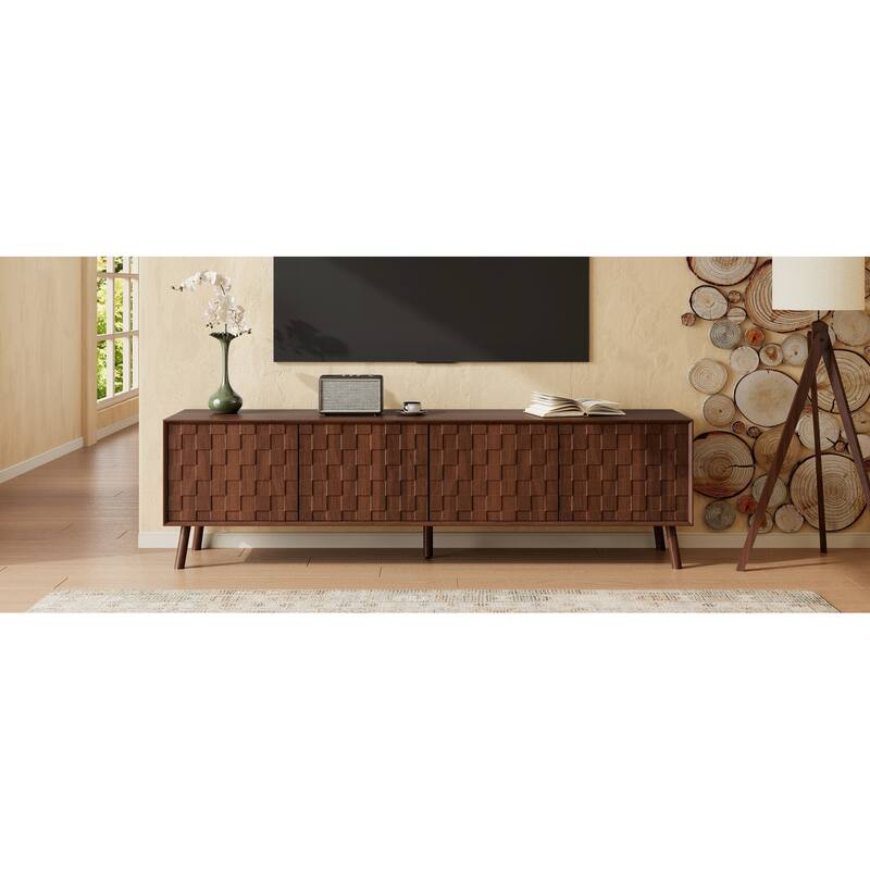 Modern 70" TV Stand for TVs up to 80", Entertainment Center Media Console Table with Solid Wood Legs