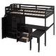 preview thumbnail 108 of 110, Twin/Full Size Loft Bed with Storage Staircase, Wardrobe and Desk, Solid Wood Loft Bedframe with 2 Storage Drawers and Shelves