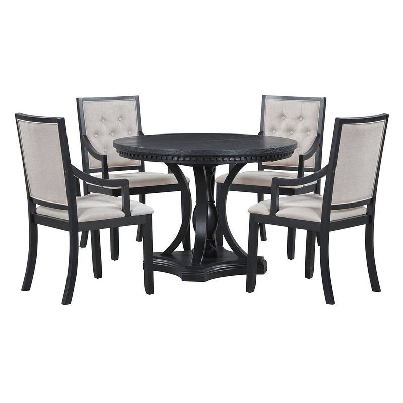 5 PCS Retro Dining Set for 4 with Extendable Round Table