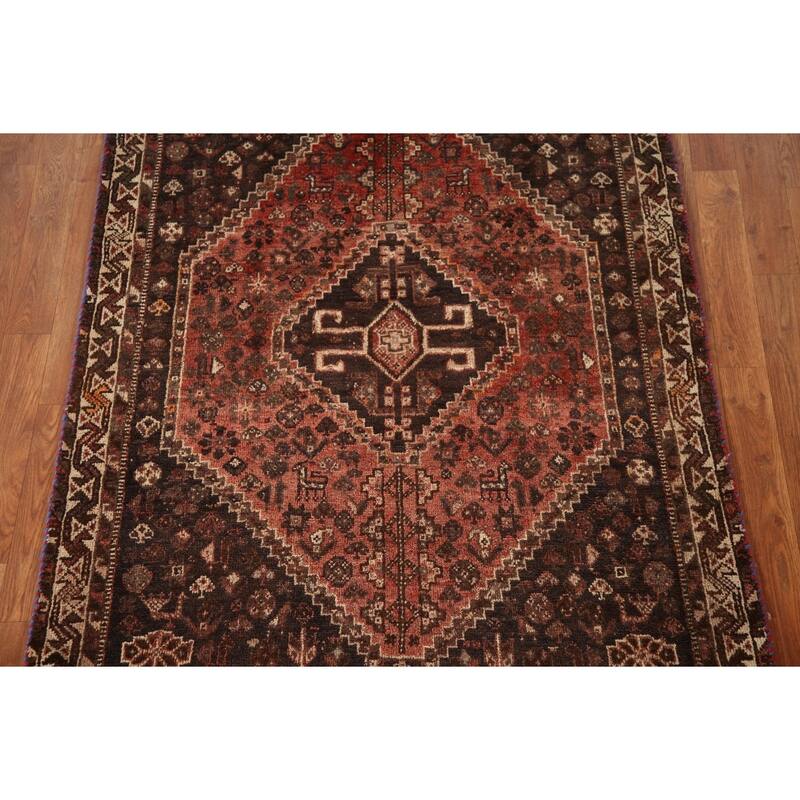 Tribal Shiraz Persian Vintage Area Rug Hand-knotted Wool Carpet - 3'9"x 5'0"